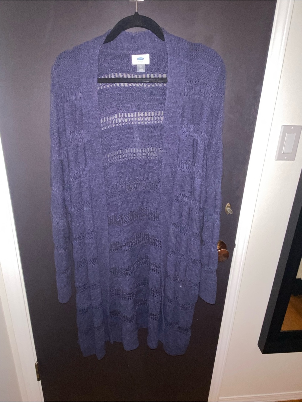 Old Navy Open-Front Long-Line Pointelle Sweater Navy Blue XXL